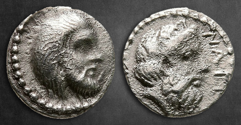 Cilicia. Nagidos circa 400-380 BC. 
Obol AR

10 mm, 0,75 g

Head of Pan rig...