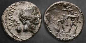 Sextus Pompey Magnus 43-36 BC. Uncertain mint in Sicily (Catania?). Denarius AR