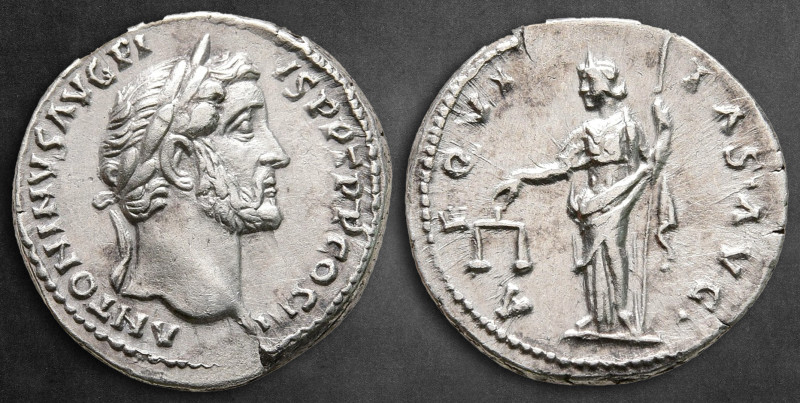 Antoninus Pius AD 138-161. Rome
Denarius AR

17 mm, 3,18 g

ANTONINVS AVG P...