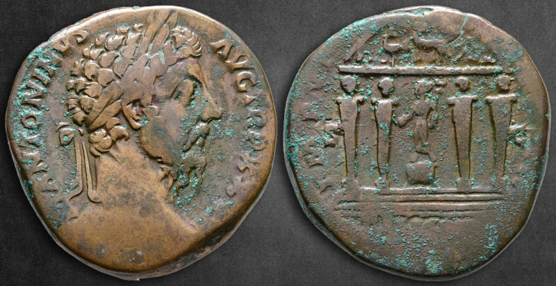 Marcus Aurelius AD 161-180. Rome
Sestertius Æ

30 mm, 22,58 g

[M] ANTONINV...