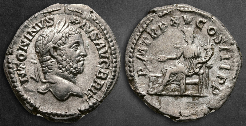 Caracalla AD 198-217. Rome
Denarius AR

19 mm, 2,51 g

ANTONINVS PIVS AVG B...
