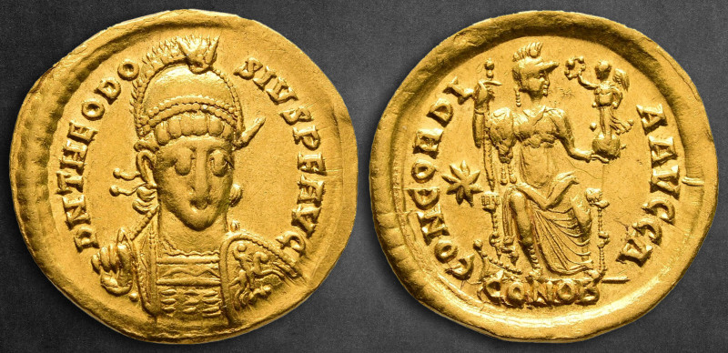 Theodosius II AD 402-450. Constantinople
Solidus AV

21 mm, 4,32 g

D N THE...