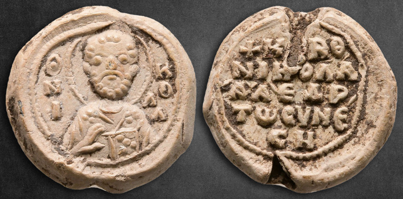 AD 1000-1100. Seal of Nicholas Syneses, protoproedros
Seal Pb

18 mm, 5,99 g...