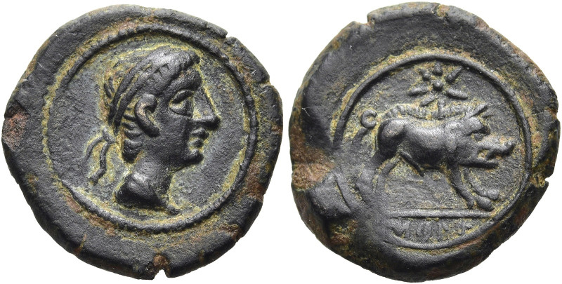 SPANIEN. Castulo 
AE Quadrans ø 17mm (3,08g). 1. Jh. v. Chr. Vs.: Männlicher Ko...