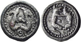 GALLIEN. NORDGALLIEN UND GALLIA BELGICA 
Bellovaci. Potin ø 20mm (4,19g). Vs.: Zwei gegenständige, rattenähnliche Tiere. Rs.: Eber u. Wolf gegenständ...