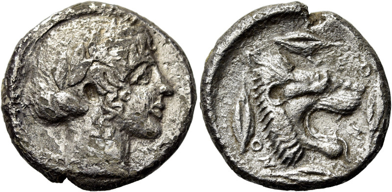 SIZILIEN. LEONTINOI 
Tetradrachme ø 25mm (15,75g). 455 - 430 v. Chr. Vs.: Kopf ...