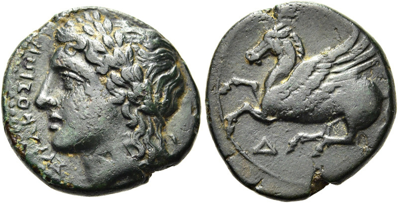 SIZILIEN. SYRAKUS 
Nach Timoleon, 336 - 317 v. Chr. AE ø 18mm (4,07g). Vs.: ΣΥΡ...