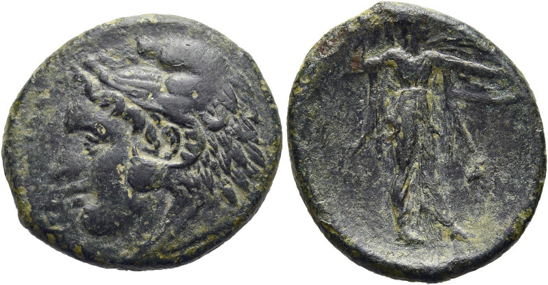 SIZILIEN. SYRAKUS 
Pyrrhos, 278 - 276 v. Chr. AE ø 23mm (6,71g). Vs.: Kopf des ...