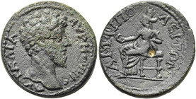 MAKEDONIEN. AMPHIPOLIS 
Lucius Verus, 161 - 169 n. Chr. AE ø 25mm (8,85g). Vs.: ΑΥ ΚΑΙ Λ ΑΥΡΗ ΟΥΗΡ, Kopf n. r. Rs.: ΑΜΦΙΠΟΛΕΙΤΩΝ, Stadtgottheit mit M...