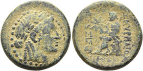 IONIEN. SMYRNA 
Pseudo-autonome Prägung. AE Kleinbronze ø 23mm (11,28g). ca. 75 - 50 v. Chr. Vs.: Kopf des Apollon mit Lorbeerkranz n. r. Rs.: ΣΜΥΡΝΑ...