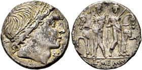 RÖMISCHE REPUBLIK. RÖMISCHE REPUBLIK NACH 211 V. CHR 
L. Memmius, 109 oder 108 v. Chr. Denar ø 19mm (3,95g). Mzst. Rom. Vs.: Kopf mit Eichenlaubkranz...