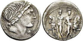 RÖMISCHE REPUBLIK. RÖMISCHE REPUBLIK NACH 211 V. CHR 
L. Memmius, 109 oder 108 v. Chr. Denar ø 19mm (3,95g). Mzst. Rom. Vs.: Kopf mit Eichenlaubkranz...