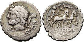 RÖMISCHE REPUBLIK. RÖMISCHE REPUBLIK NACH 211 V. CHR 
L. Memmius Galeria, 106 v. Chr. Denar ø 19mm (3,66g). Mzst. im Feld mit Sulla. Vs.: ROMA, Kopf ...