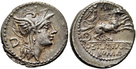 RÖMISCHE REPUBLIK. RÖMISCHE REPUBLIK NACH 211 V. CHR 
D. Iunius Silanus, 91 v. Chr. Denar ø 20mm (3,86g). Mzst. Rom. Vs.: Kopf der Roma n. r., dahint...