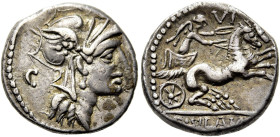 RÖMISCHE REPUBLIK. RÖMISCHE REPUBLIK NACH 211 V. CHR 
D. Iunius Silanus, 91 v. Chr. Denar ø 17mm (3,50g). Mzst. Rom. Vs.: Kopf der Roma n. r., dahint...