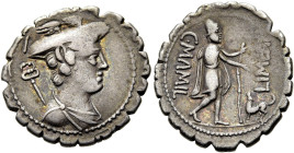 RÖMISCHE REPUBLIK. RÖMISCHE REPUBLIK NACH 211 V. CHR 
C. Mamilius Limetanus, 82 v. Chr. Denar ø 20mm (3,73g). Mzst. Rom. Vs.: Büste des Merkur mit ge...