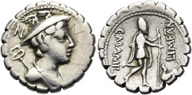 RÖMISCHE REPUBLIK. RÖMISCHE REPUBLIK NACH 211 V. CHR 
C. Mamilius Limetanus, 82 v. Chr. Denar ø 19mm (3,95g). Mzst. Rom. Vs.: Büste des Merkur mit ge...