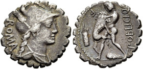 RÖMISCHE REPUBLIK. RÖMISCHE REPUBLIK NACH 211 V. CHR 
C. Publicius, 80 v. Chr. Denar ø 19mm (3,69g). Mzst. Rom. Vs.: ROMA, drapierte Büste der Roma m...