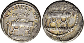 RÖMISCHE REPUBLIK. RÖMISCHE REPUBLIK NACH 211 V. CHR 
Q. Pompeius Rufus, 54 v. Chr. Denar ø 19mm (3,82g). Mzst. Rom. Vs.: Q POMPEI Q F / RVFVS, Sella...