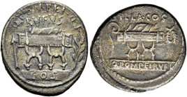 RÖMISCHE REPUBLIK. RÖMISCHE REPUBLIK NACH 211 V. CHR 
Q. Pompeius Rufus, 54 v. Chr. Denar ø 19mm (3,63g). Mzst. Rom. Vs.: Q POMPEI Q F / RVFVS, Sella...