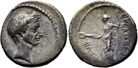 RÖMISCHE REPUBLIK. RÖMISCHE REPUBLIK NACH 211 V. CHR 
L. Flaminius Chilo, 43 v. Chr. Denar ø 19mm (3,40g). Mzst. Rom. Vs.: Kopf des Caesar mit Kranz ...