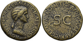 RÖMISCHE KAISERZEIT. 
Agrippina maior, gest. 33 n. Chr. AE Sesterz ø 35mm (26,40g). Geprägt unter Claudius, 42 - 43 n. Chr. Mzst. Rom. Vs.: AGRIPPINA...