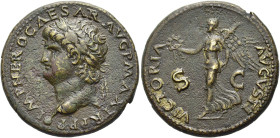 RÖMISCHE KAISERZEIT. 
Nero, 54 - 68 n. Chr. AE Dupondius ø 28mm (13,00g). 66 n. Chr. Mzst. Lugdunum. Vs.: IMP NERO CAESAR AVG P MAX TR P P P, Kopf mi...