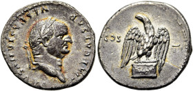 RÖMISCHE KAISERZEIT. 
Vespasian, 69 - 79 n. Chr. Denar ø 19mm (3,35g). 76 n. Chr. Mzst. Rom. Vs.: IMP CAESAR VESPASIANVS AVG, Kopf mit Lorbeerkranz n...