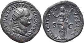 RÖMISCHE KAISERZEIT. 
Vespasian, 69 - 79 n. Chr. AE Dupondius ø 27mm (13,73g). 74 n. Chr. Mzst. Rom. Vs.: IMP CAES VESP AVG P M TP COS V CENS, Kopf m...