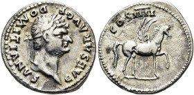 RÖMISCHE KAISERZEIT. 
Domitian als Caesar, 69 - 81 n. Chr. Denar ø 19mm (3,40g). Geprägt unter Vespasian, 76 - 77 n. Chr. Mzst. Rom. Vs.: CAESAR AVG ...