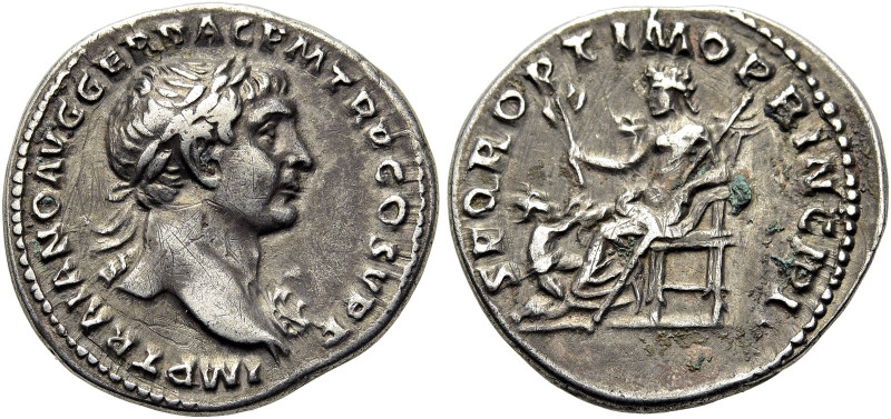 RÖMISCHE KAISERZEIT. 
Trajan, 98 - 117 n. Chr. Denar ø 19mm (3,14g). ca. 106 - ...