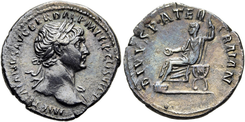 RÖMISCHE KAISERZEIT. 
Trajan, 98 - 117 n. Chr. Denar ø 19mm (2,57g). 112 - 113 ...