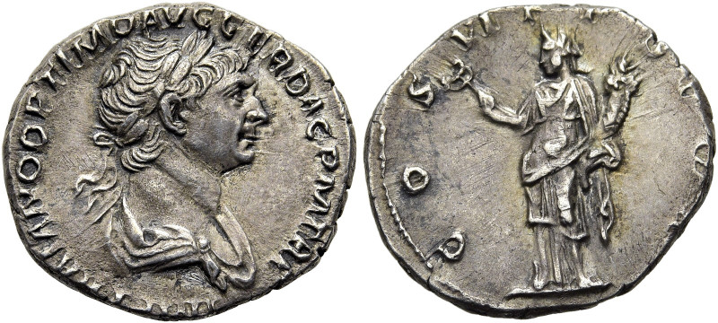 RÖMISCHE KAISERZEIT. 
Trajan, 98 - 117 n. Chr. Denar ø 19mm (3,33g). 114 n. Chr...