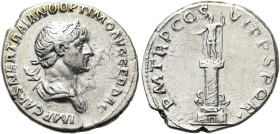 RÖMISCHE KAISERZEIT. 
Trajan, 98 - 117 n. Chr. Denar ø 20mm (2,84g). 114 - 115 n. Chr. Mzst. Rom. Vs.: IMP CAES NER TRAIANO OPTIMO AVG GER DAC, drapi...