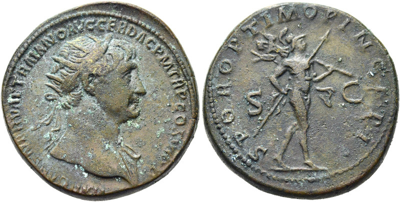 RÖMISCHE KAISERZEIT. 
Trajan, 98 - 117 n. Chr. AE Dupondius ø 27mm (15,10g). 11...