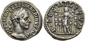 RÖMISCHE KAISERZEIT. 
Macrinus, 217 - 218 n. Chr. Denar ø 18mm (3,45g). Mzst. Rom. Vs.: IMP C M OPEL SEV MACRINVS AVG, drapierte Panzerbüste mit Lorb...