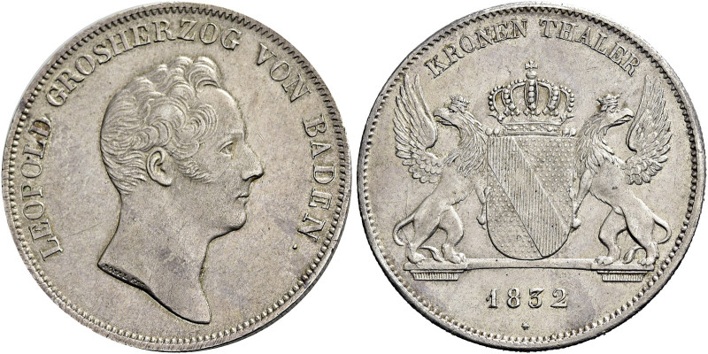 BADEN - DURLACH. 
Karl Leopold Friedrich, 1830 - 1852. Kronentaler 1832, Karlsr...