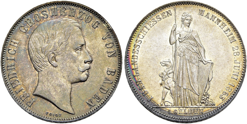 BADEN - DURLACH. 
Friedrich I., 1852 / 1856 - 1907. Gulden 1863, Karlsruhe. Auf...