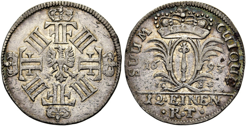 BRANDENBURG / PREUSSEN. 
Friedrich III. / I., 1688 - 1713. 1/12 Reichstaler 169...