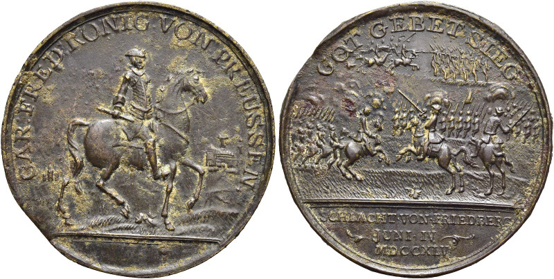 BRANDENBURG / PREUSSEN. 
Friedrich II., 1740 - 1786. AE Bronzemedaille 1745, un...