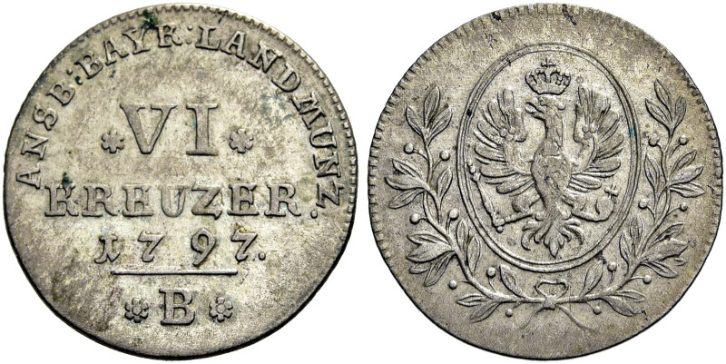 BRANDENBURG / PREUSSEN. 
Friedrich Wilhelm II., 1786 - 1797. 6 Kreuzer 1797 B, ...