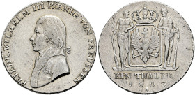 BRANDENBURG / PREUSSEN. 
Friedrich Wilhelm III., 1797 - 1840. Reichstaler (preußisch) 1803 A, Berlin. Uniformiertes Brustbild nach links / Gekrönter ...