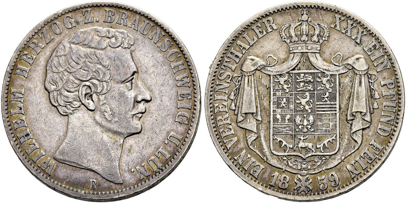 BRAUNSCHWEIG - WOLFENBÜTTEL. 
Wilhelm I., 1831 - 1884. Vereinstaler 1859 B, Han...