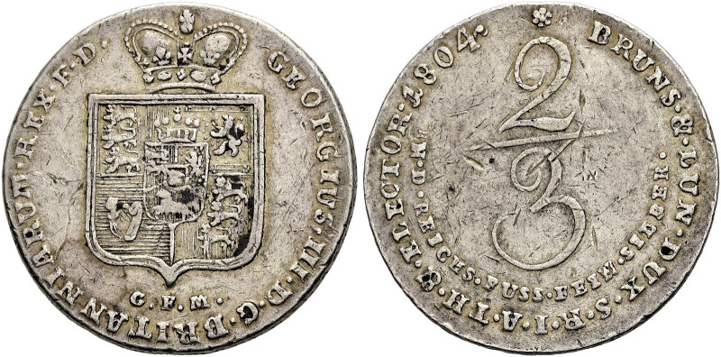 BRAUNSCHWEIG - CALENBERG - HANNOVER. 
Georg III. 1760 - 1820. 2/3 Taler (Feinsi...