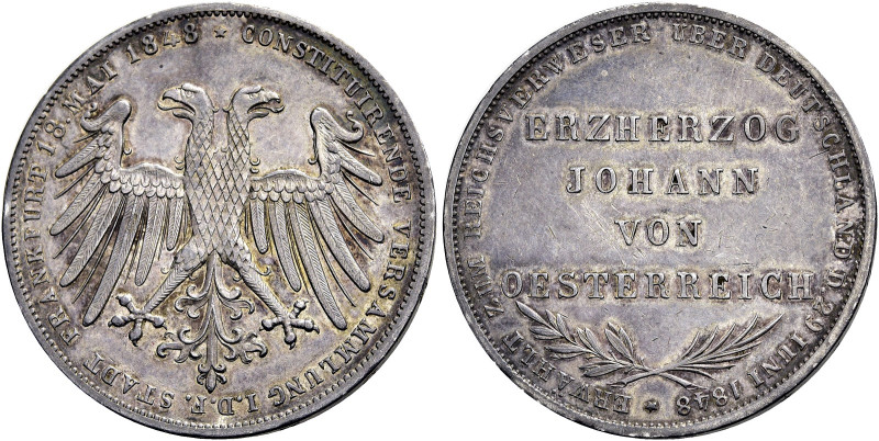 FRANKFURT AM MAIN, Stadt. 
Doppelgulden 1848, Frankfurt am Main. Auf die Wahl v...