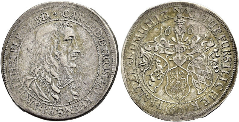 PFALZ. 
Karl Ludwig, 1648 - 1680. Gulden zu 60 Kreuzern 1661 GP, Heidelberg. Ge...