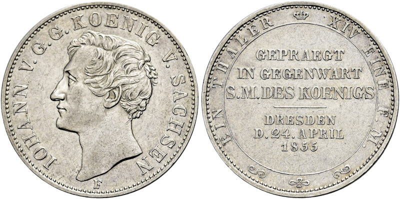 SACHSEN, Kurfürsten und Albertiner. 
Johann, 1854 - 1873. Taler 1855 F, Dresden...