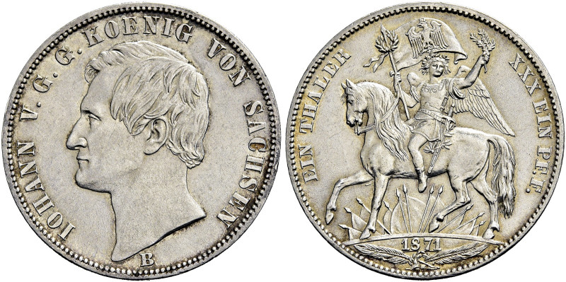 SACHSEN, Kurfürsten und Albertiner. 
Johann, 1854 - 1873. Vereinstaler 1871 B, ...