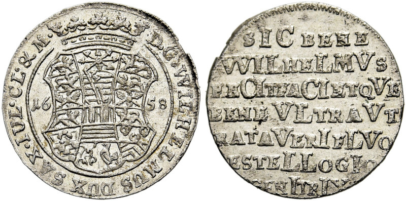 SACHSEN - NEU WEIMAR. 
Wilhelm, 1640-1662. Groschen 1658, Weimar. Soge­nannter ...