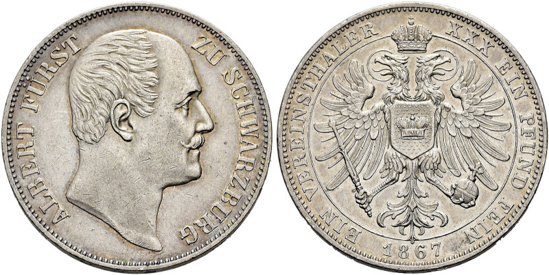 SCHWARZBURG - RUDOLSTADT. 
Albert, 1867 - 1869. Vereinstaler 1867, München. Büs...